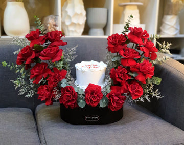 Luxury Red Roses & Cake Leather Gift Box | The Ultimate Celebration Gift
