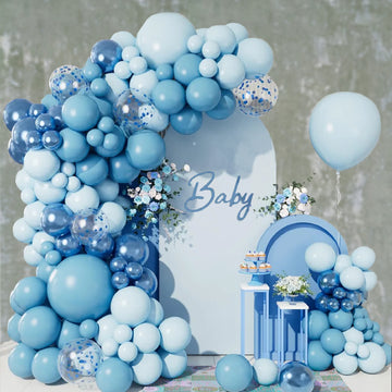 Premium Baby Shower Decor – Pink & Blue Balloon Arch with Floral “Oh Baby” Display