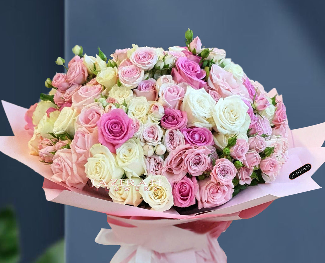 Elegant Pink and White Rose Bouquet - Luxury Fresh Flowers | Jazirah Flowers UAE