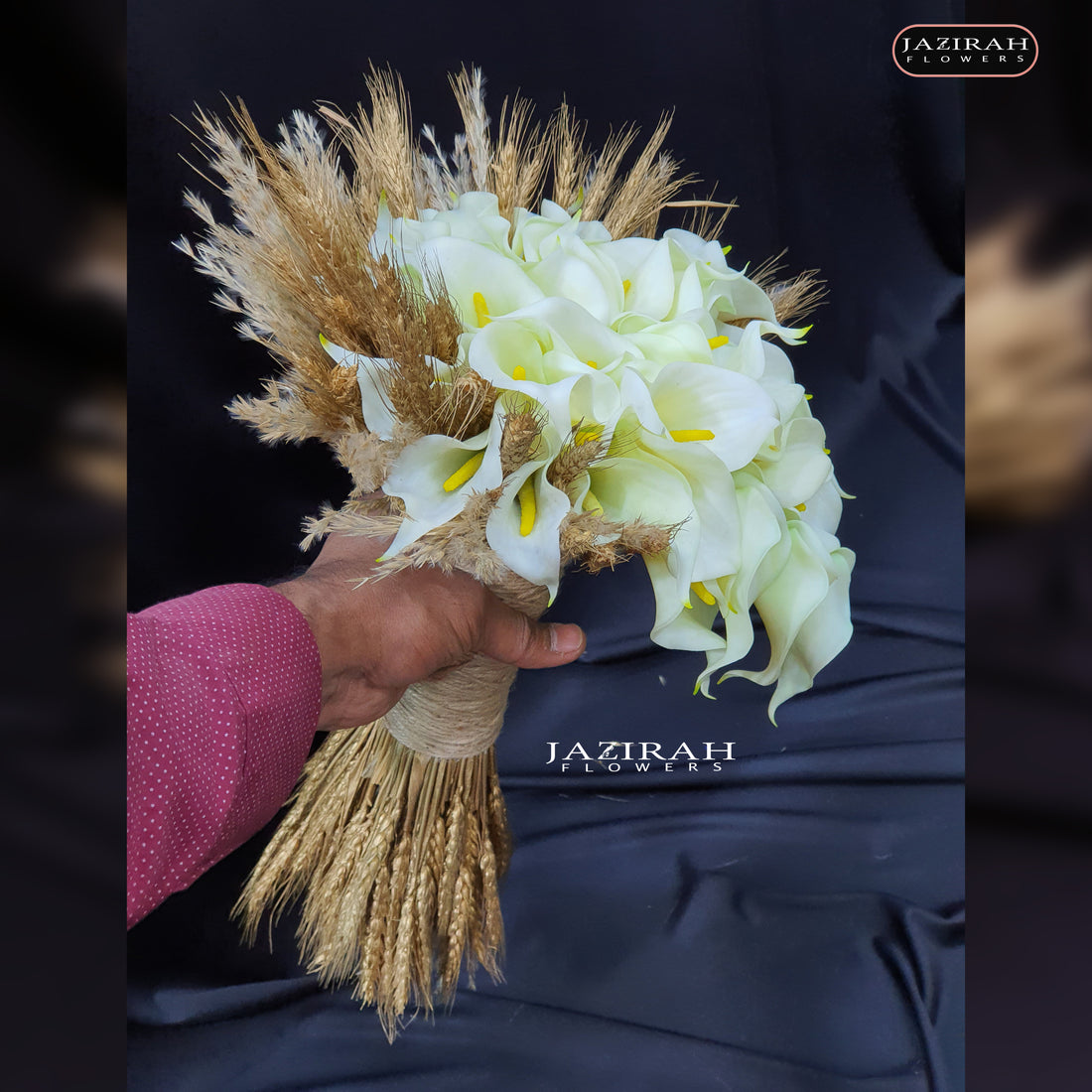 Rustic Calla Lily Bridal Bouquet with Dried Wheat – Natural or Artificial Wedding Flowers