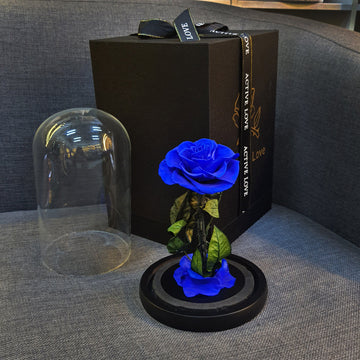 Forever Dark Blue Rose in Glass Dome – Luxury Preserved Flower Gift Box