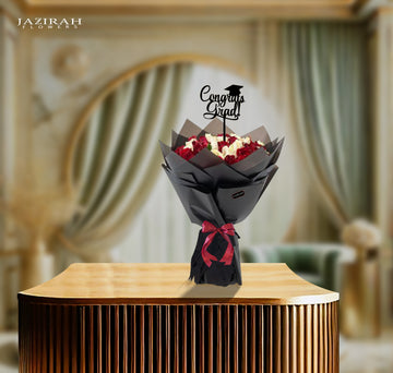 Graduation Flower Bouquet | Red & White Roses with "Congrats Grad" Topper – Jazirah Flowers UAE