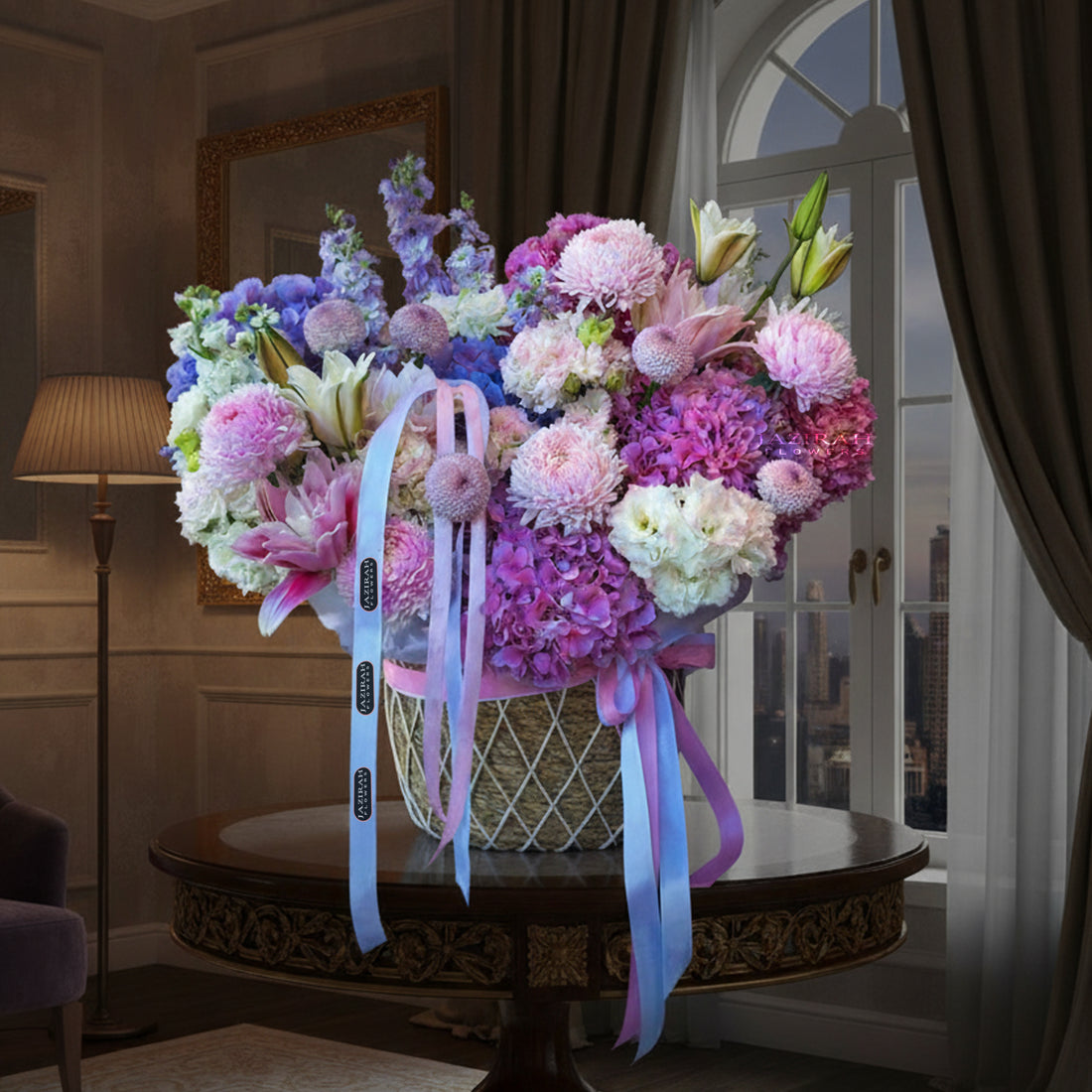 Grand Luxury Flower Basket | Pink, White, Purple & Blue Blooms for All Occasions