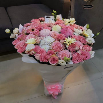 Elegant Pink & White Flower Bouquet – Big Size Gift by Jazirah Flowers