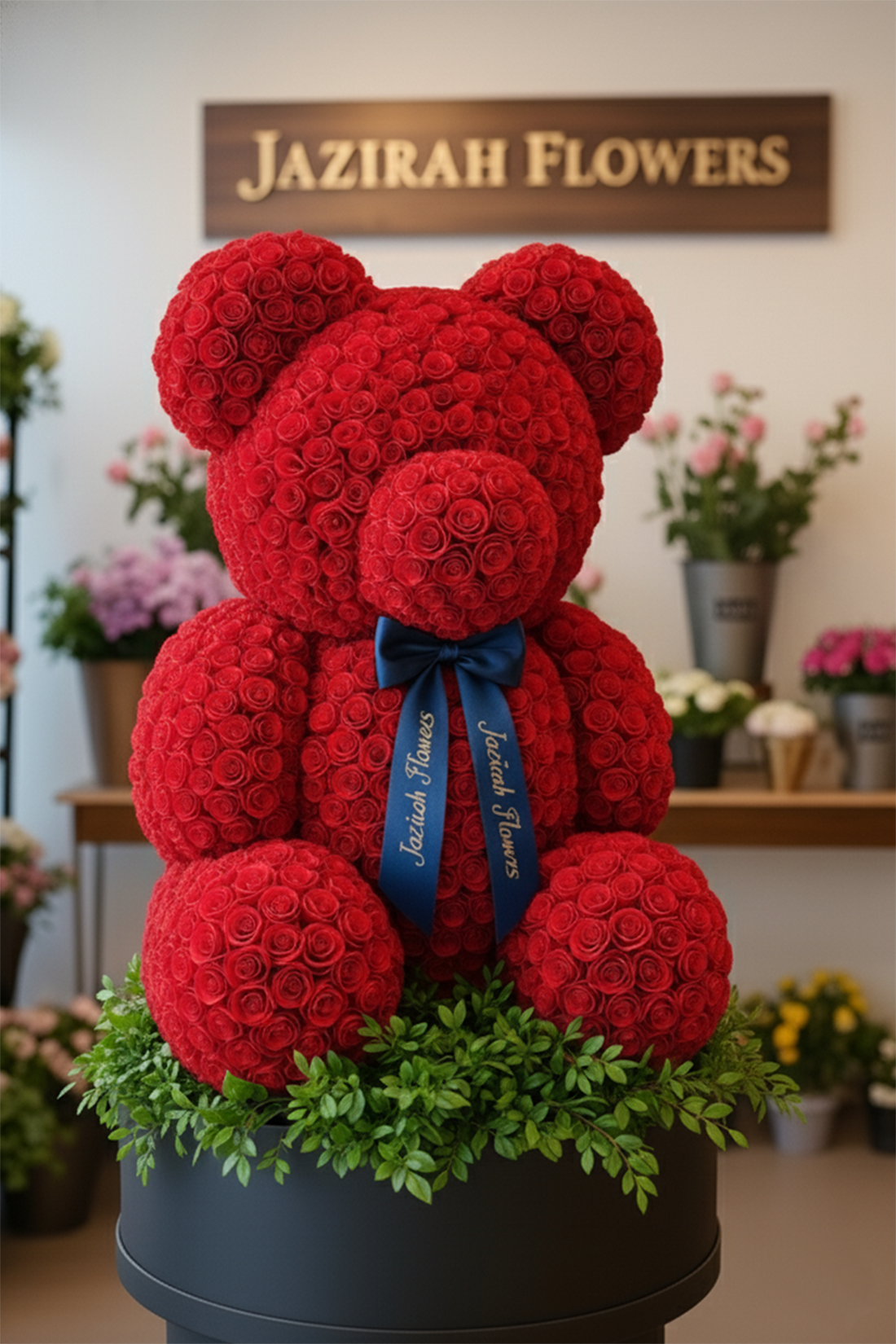 Fresh Red Roses Teddy Bear – Handmade Luxury Flower Gift | Jazirah Flowers UAE
