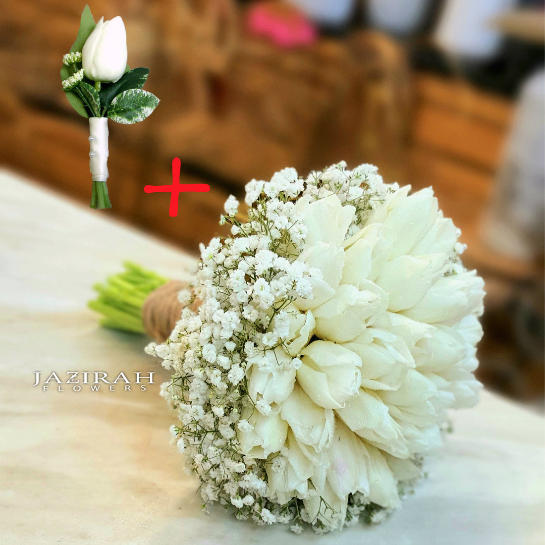Elegant Fresh White Tulip Bridal Bouquet with Baby’s Breath – Hand-tied Wedding Flowers