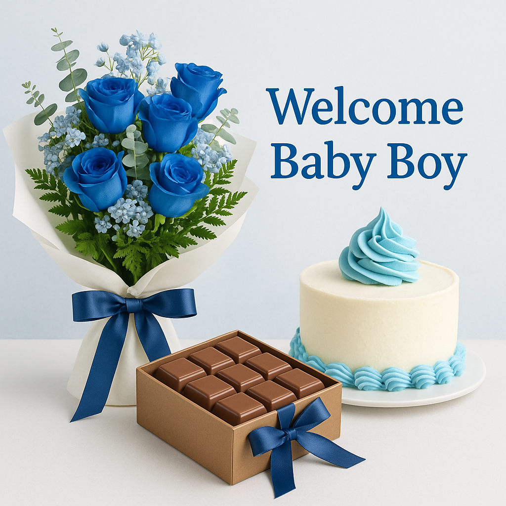 Flowers for Newborn Baby Boy Gifts- flowers-cake-chocolate