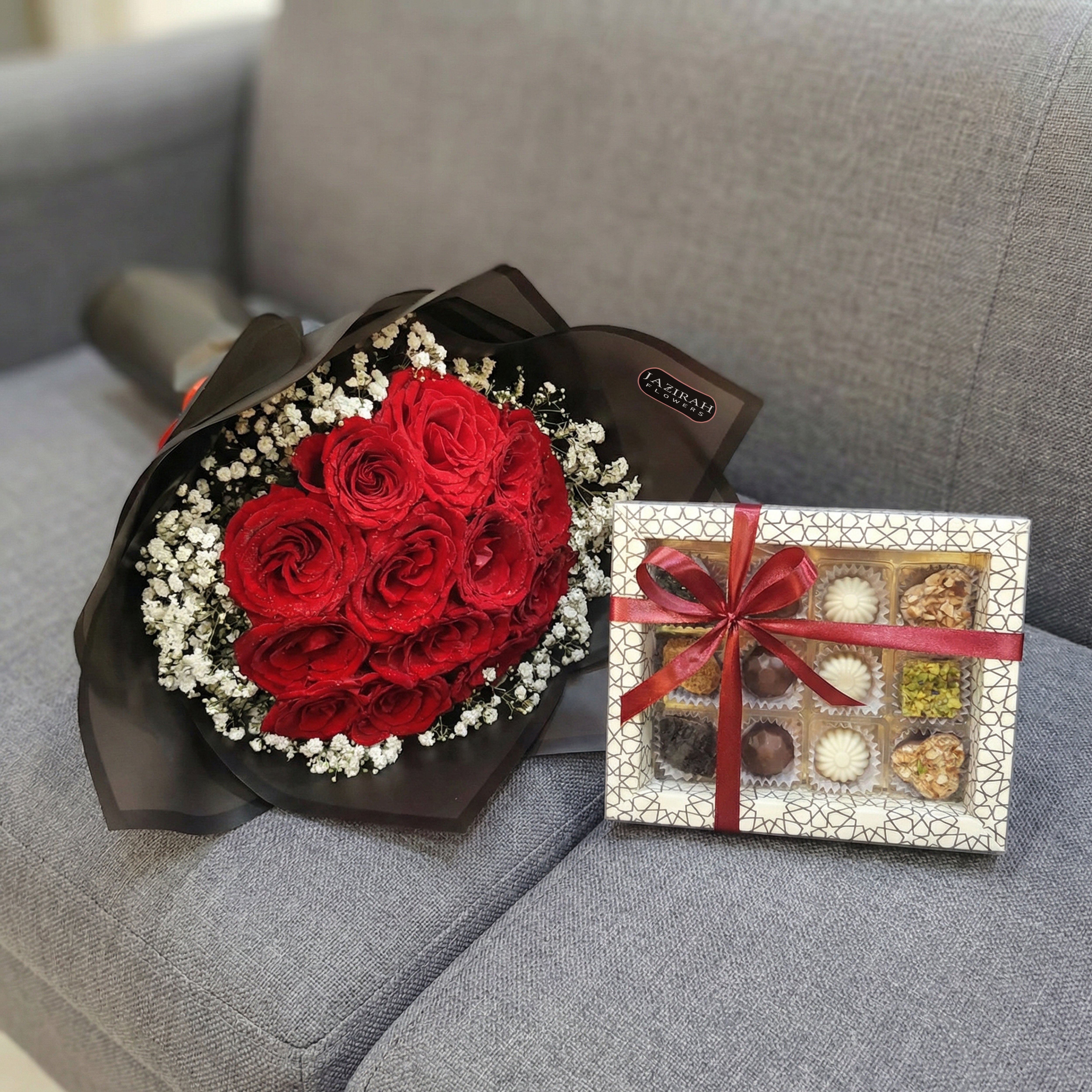 Red Rose Bouquet with Luxury Chocolate Box | Romantic Gift Combo