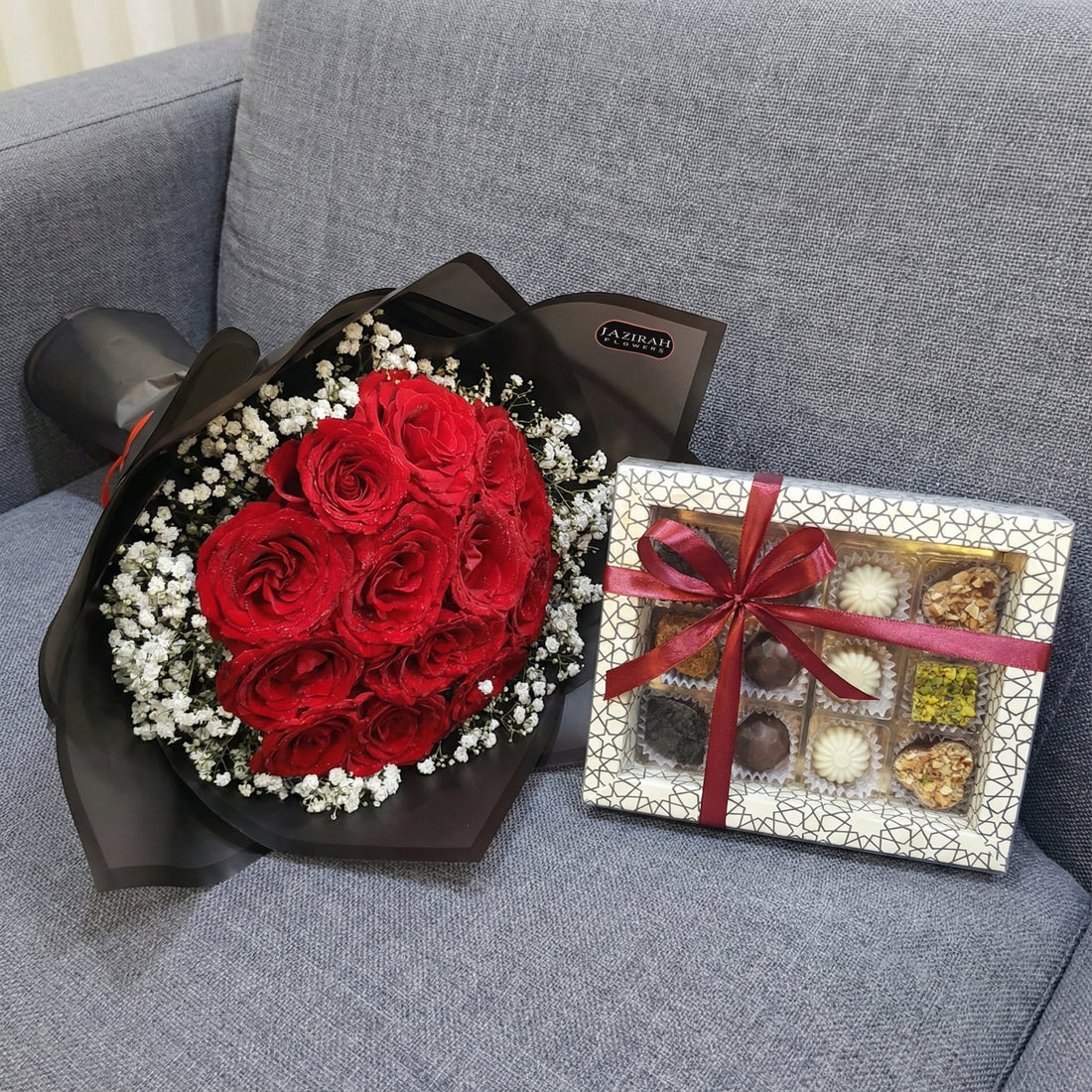 Red Rose Bouquet with Luxury Chocolate Box | Romantic Gift Combo