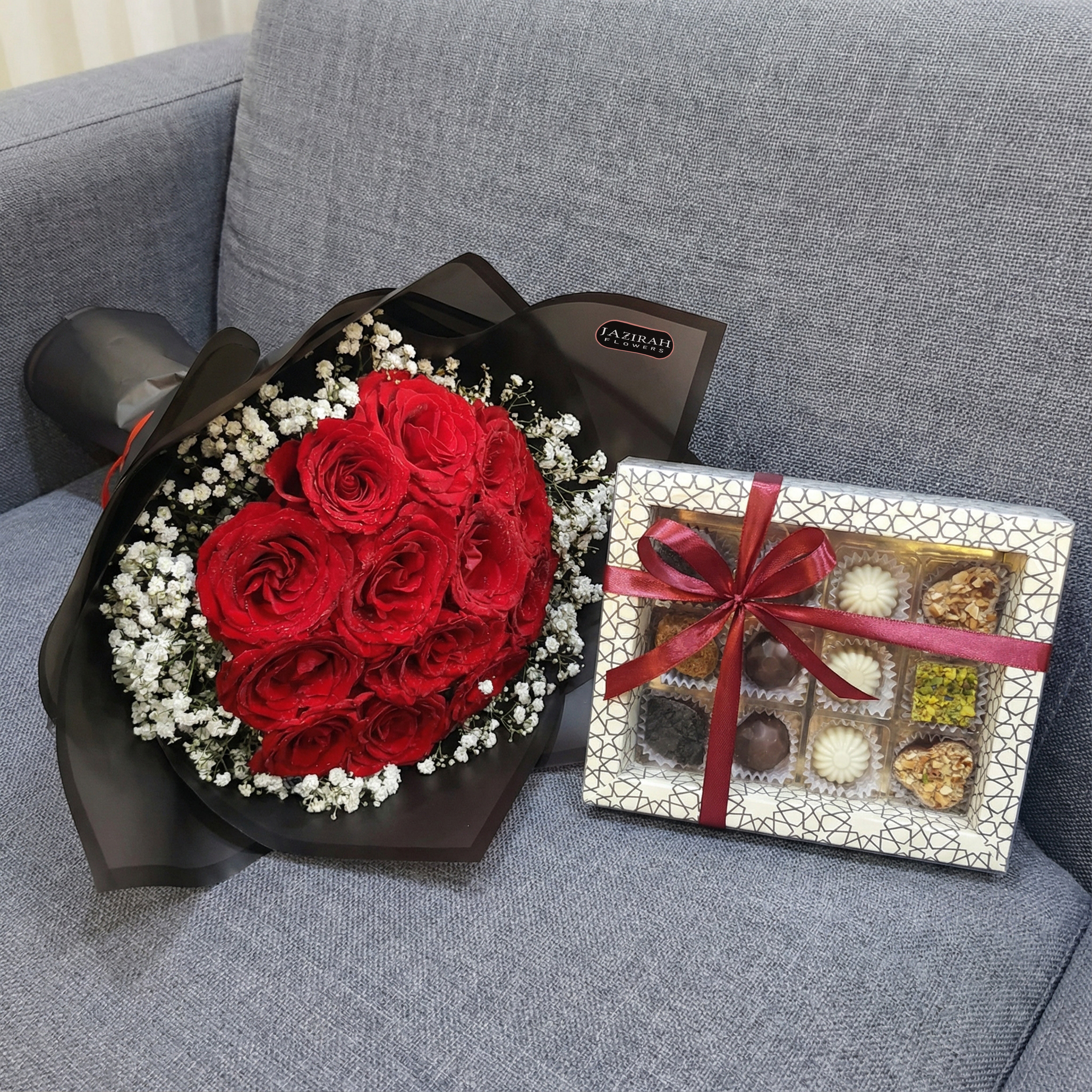 Red Rose Bouquet with Luxury Chocolate Box | Romantic Gift Combo