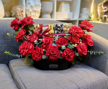 Red Roses & Chocolate Gift Box – Luxury Flower Arrangement UAE