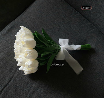 Artificial White Tulips Bridal Bouquet – Elegant Handmade Wedding Flowers