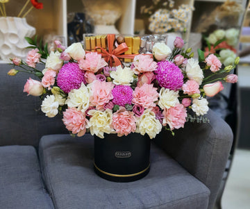 Luxury Pink & White Floral Box with Premium Gold-Wrapped Chocolates