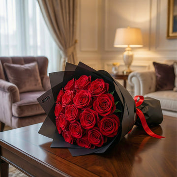 Premium Red Roses Bouquet in Elegant Black Wrapping