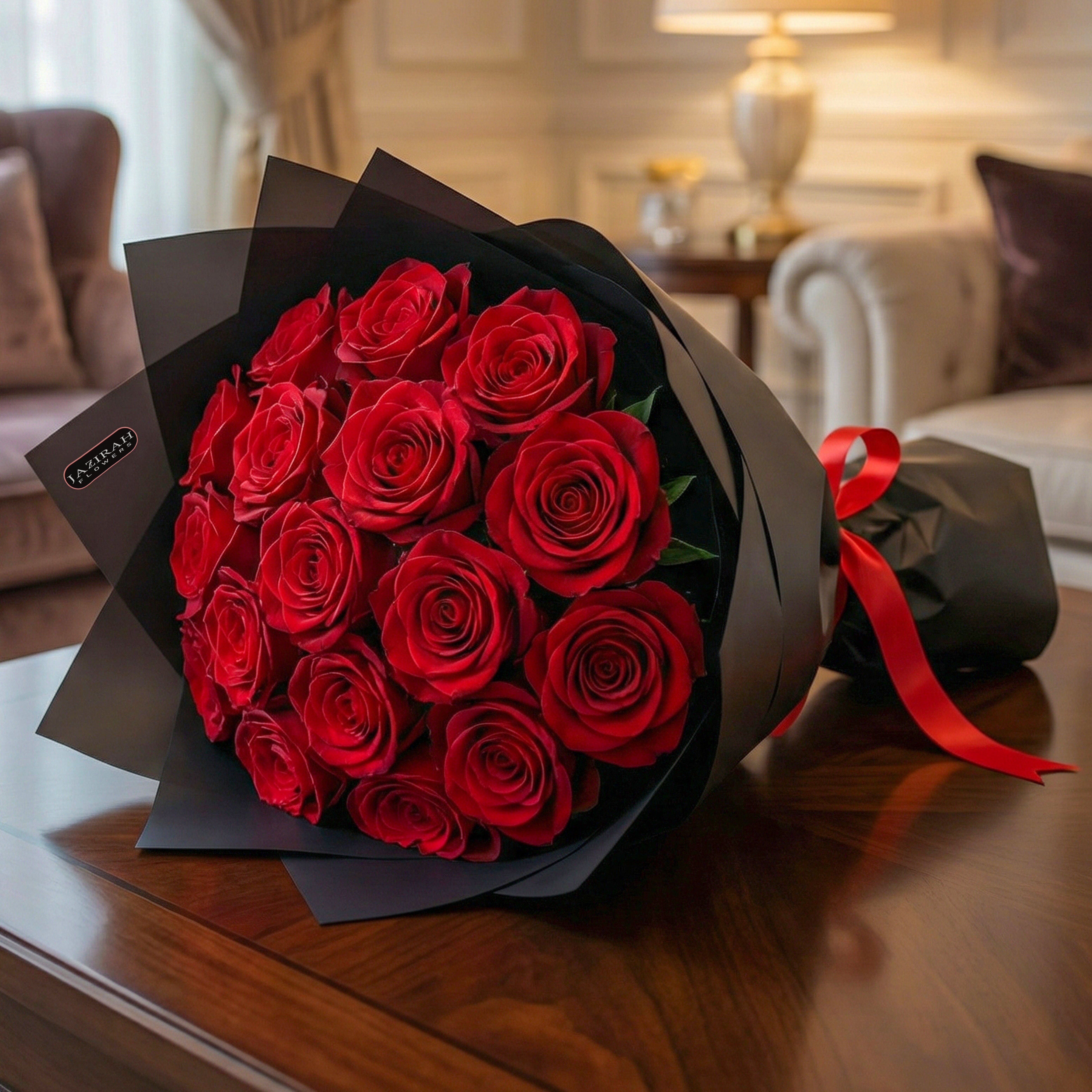 Premium Red Roses Bouquet in Elegant Black Wrapping