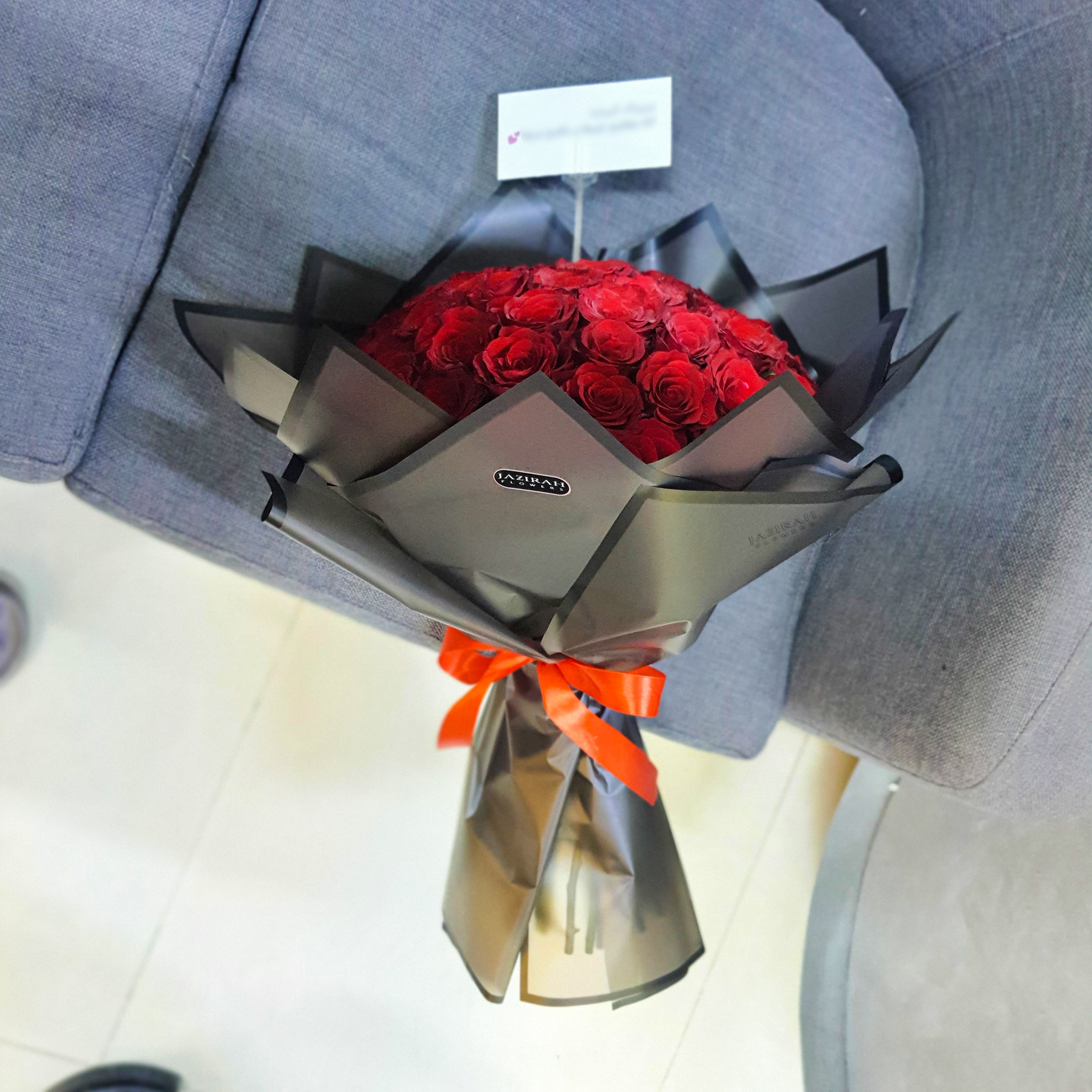 50 Red Roses Bouquet with Luxury Black Wrapping