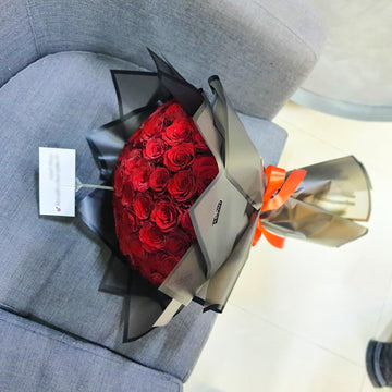 50 Red Roses Bouquet with Luxury Black Wrapping