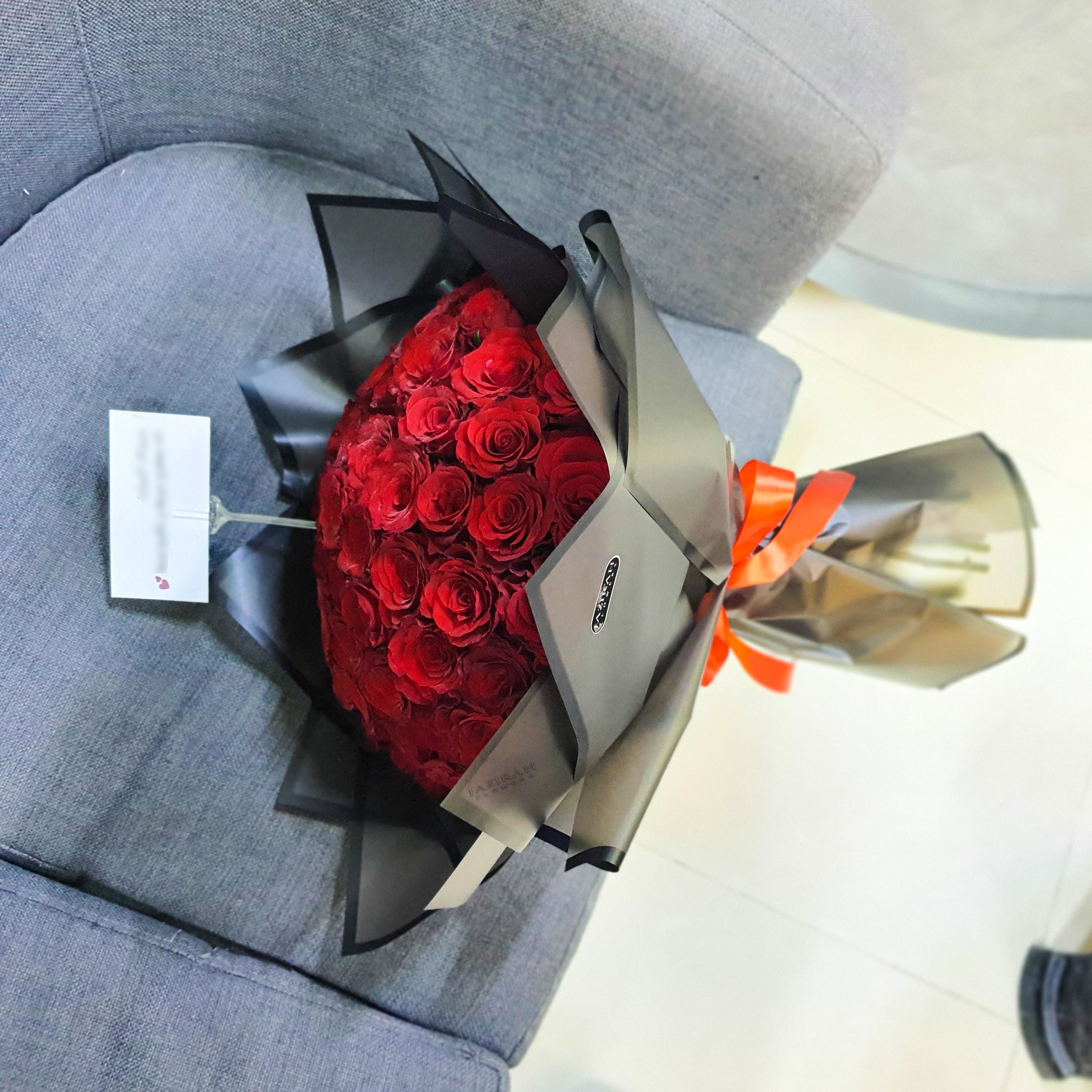 50 Red Roses Bouquet with Luxury Black Wrapping