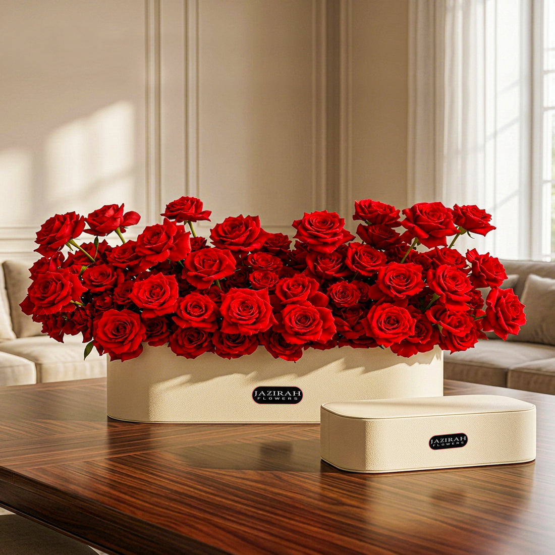 Luxury XXL Red Roses in Premium Leather Box – Grand Flower Arrangement