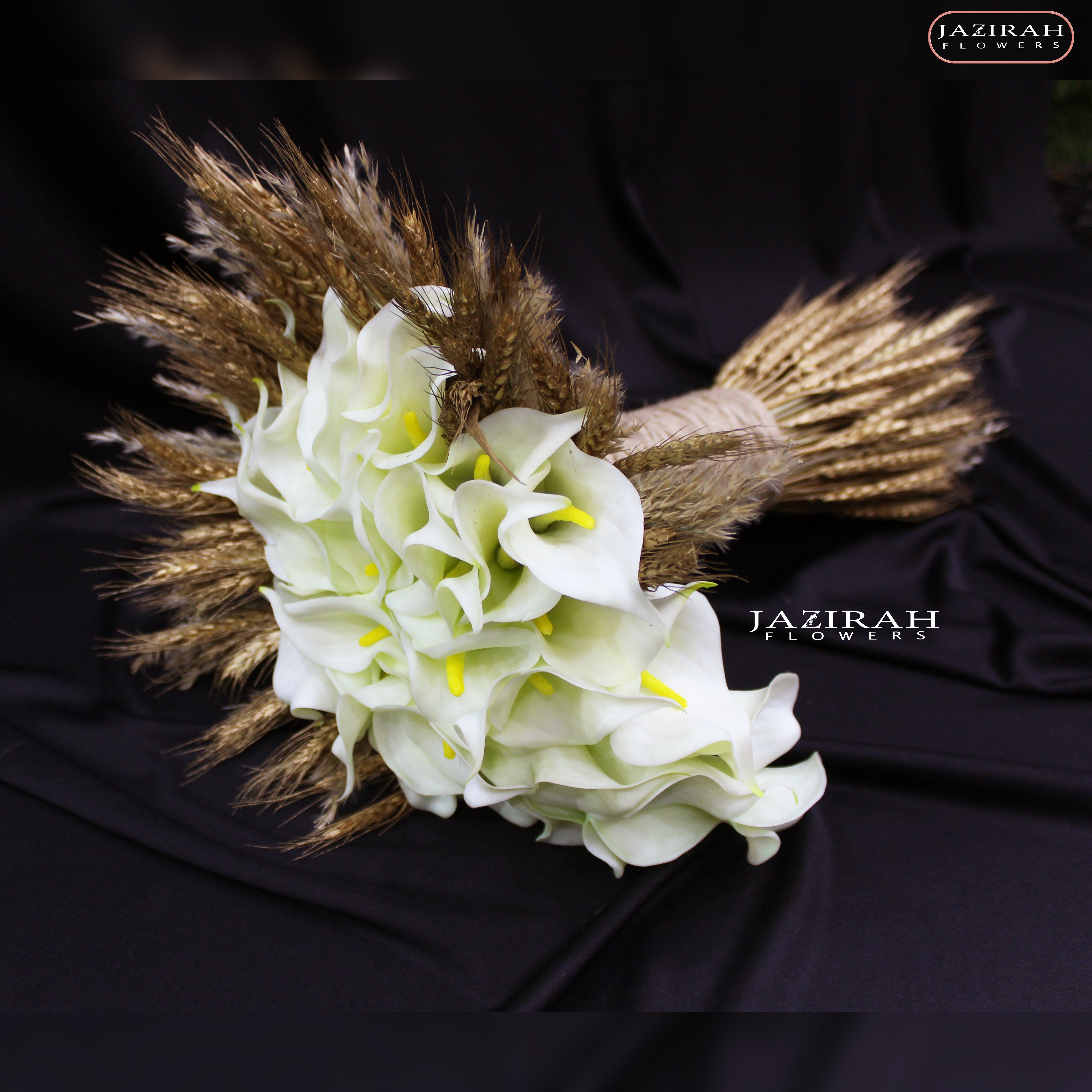 Rustic Calla Lily Bridal Bouquet with Dried Wheat – Natural or Artificial Wedding Flowers
