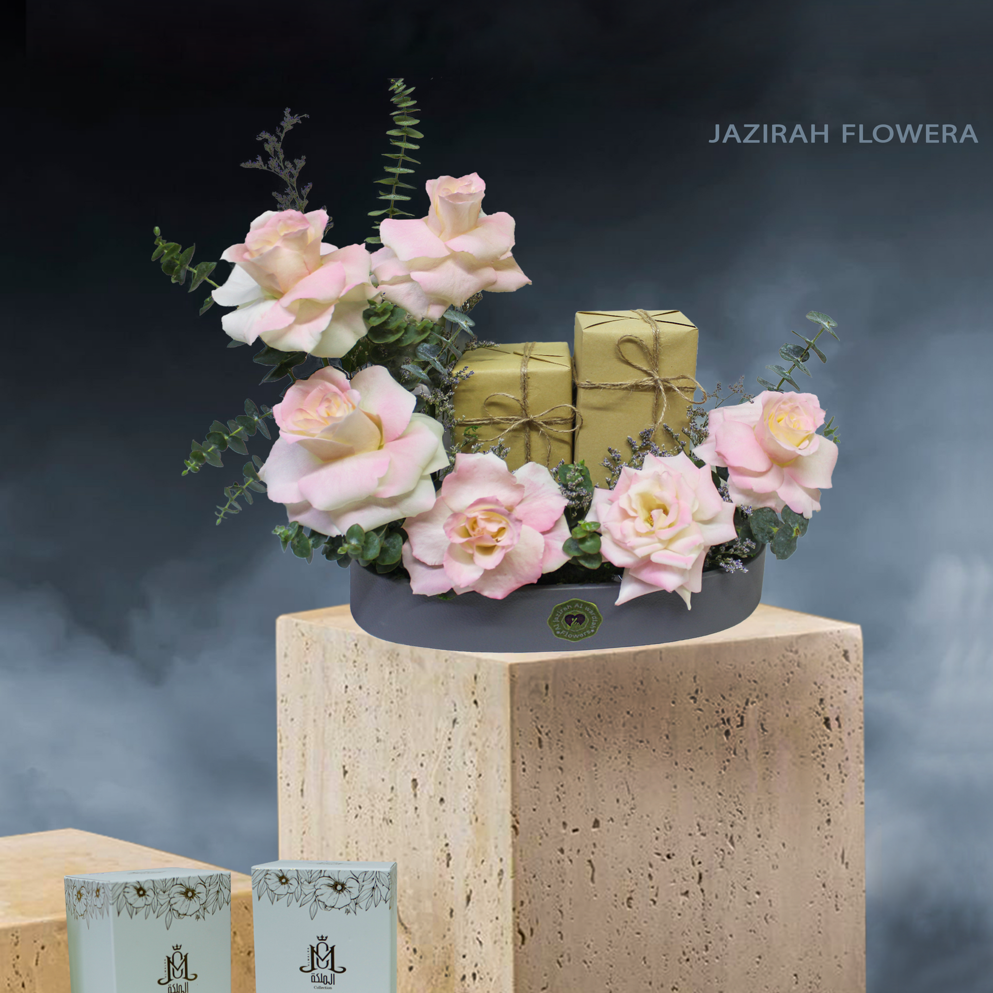Flowers with perfumes in a tray, best gift idea  