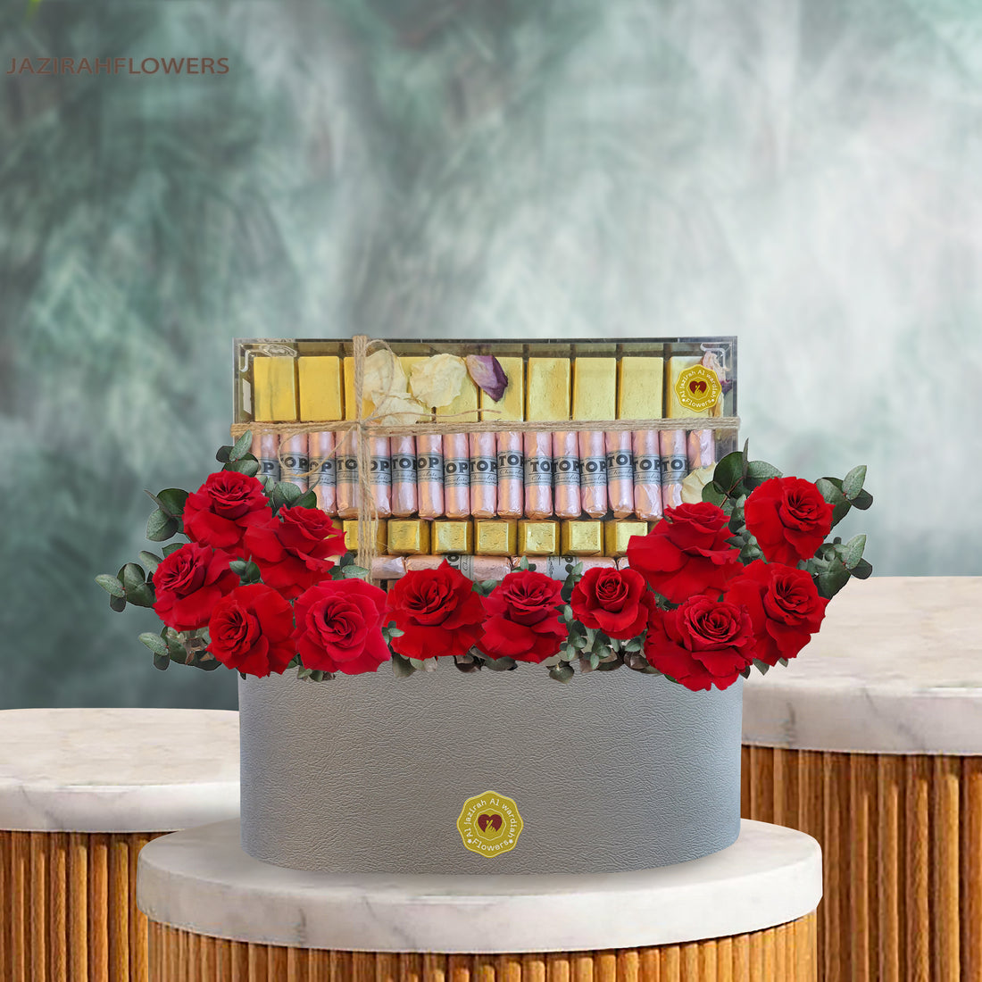 flower arrange in box, red roses