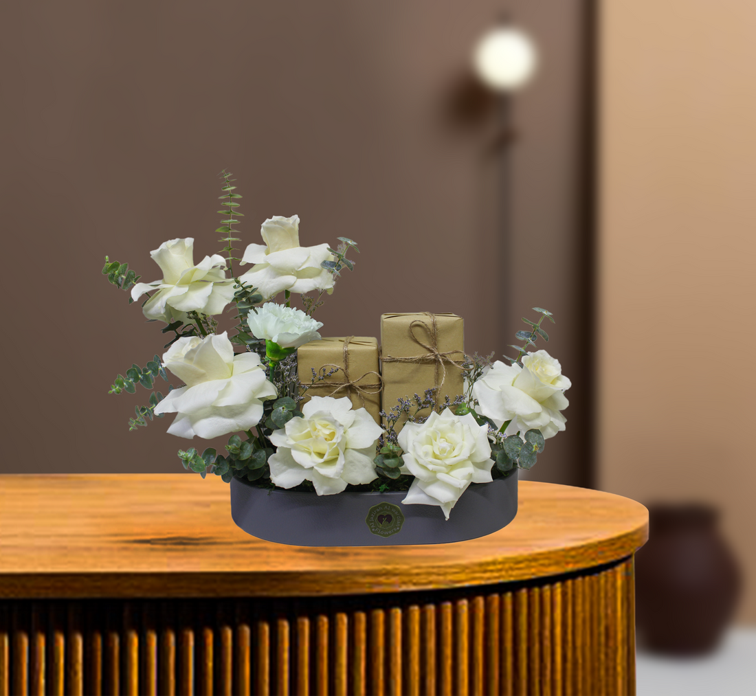 Flowers with perfumes in a tray, best gift idea  