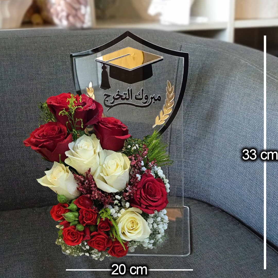 Fresh Flowers arrangement with Graduation acrylic stand