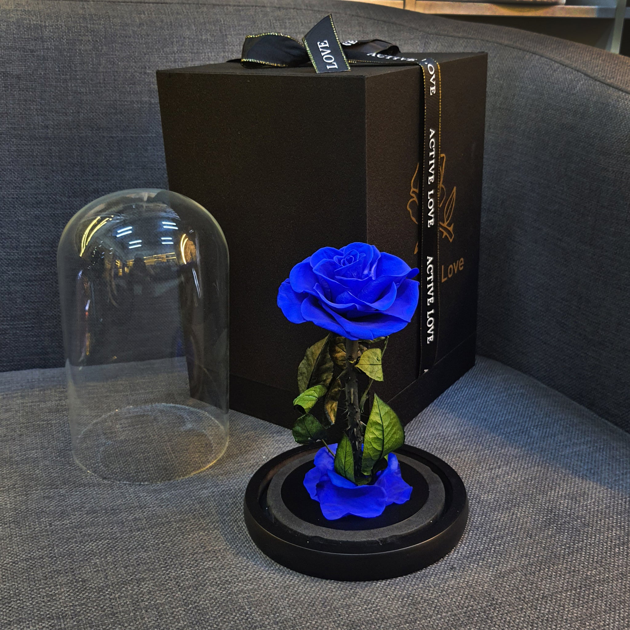 Forever Dark Blue Rose in Glass Dome – Luxury Preserved Flower Gift Box