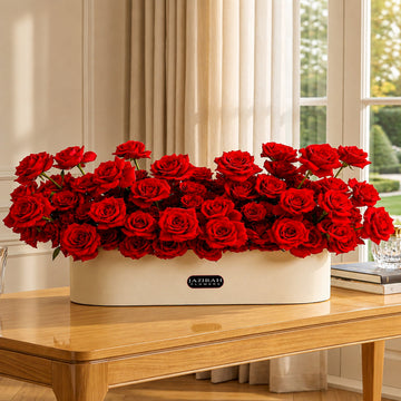 Luxury XXL Red Roses in Premium Leather Box – Grand Flower Arrangement