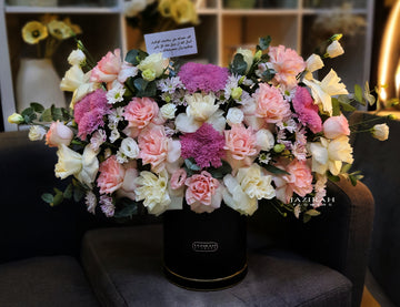 Elegant Pink & White Mixed Flower Arrangement in Black Box – Romantic Gift & Home Décor | Jazirah Flowers