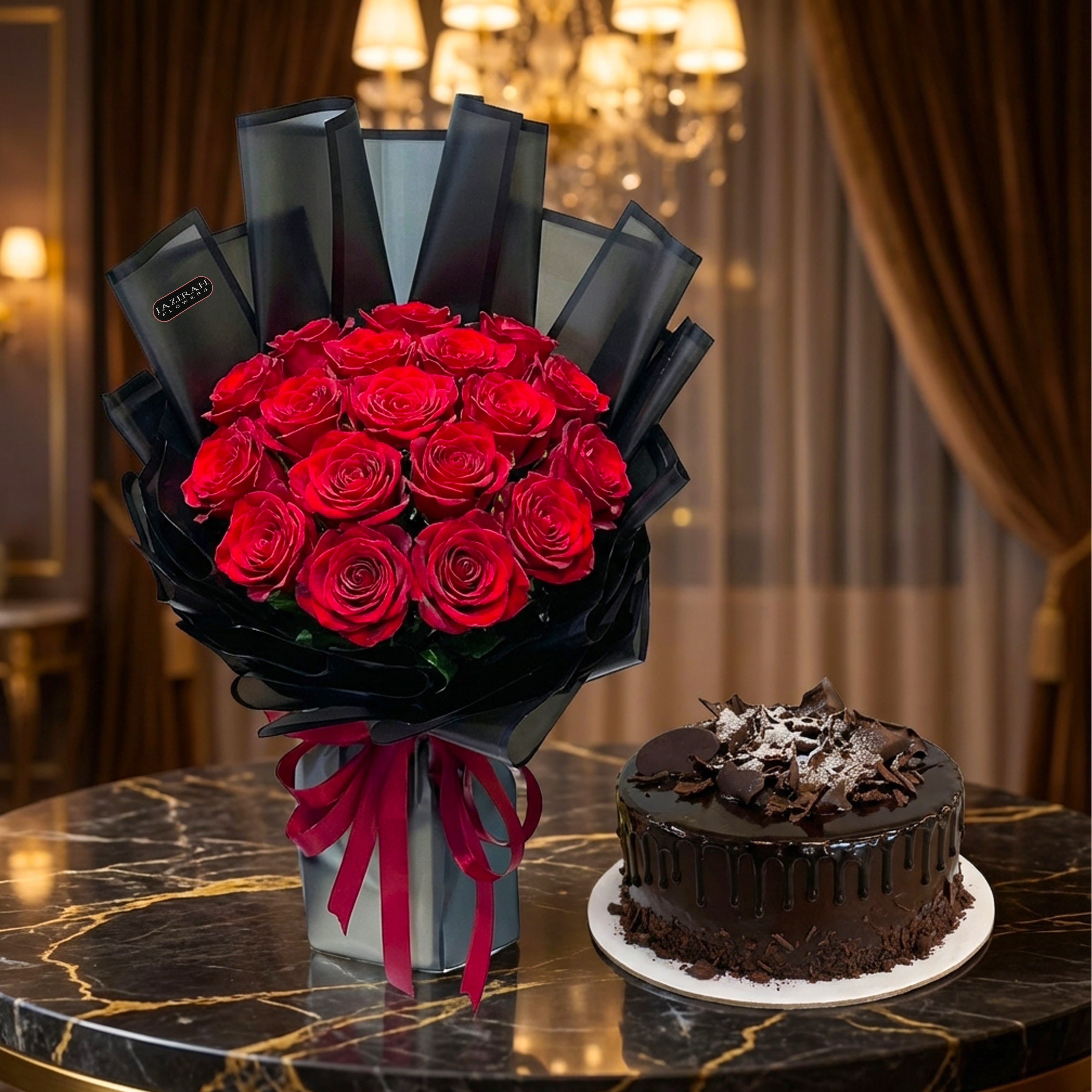Premium Fresh Roses Bouquet with Chocolate Cake – Perfect for Any Occasion
