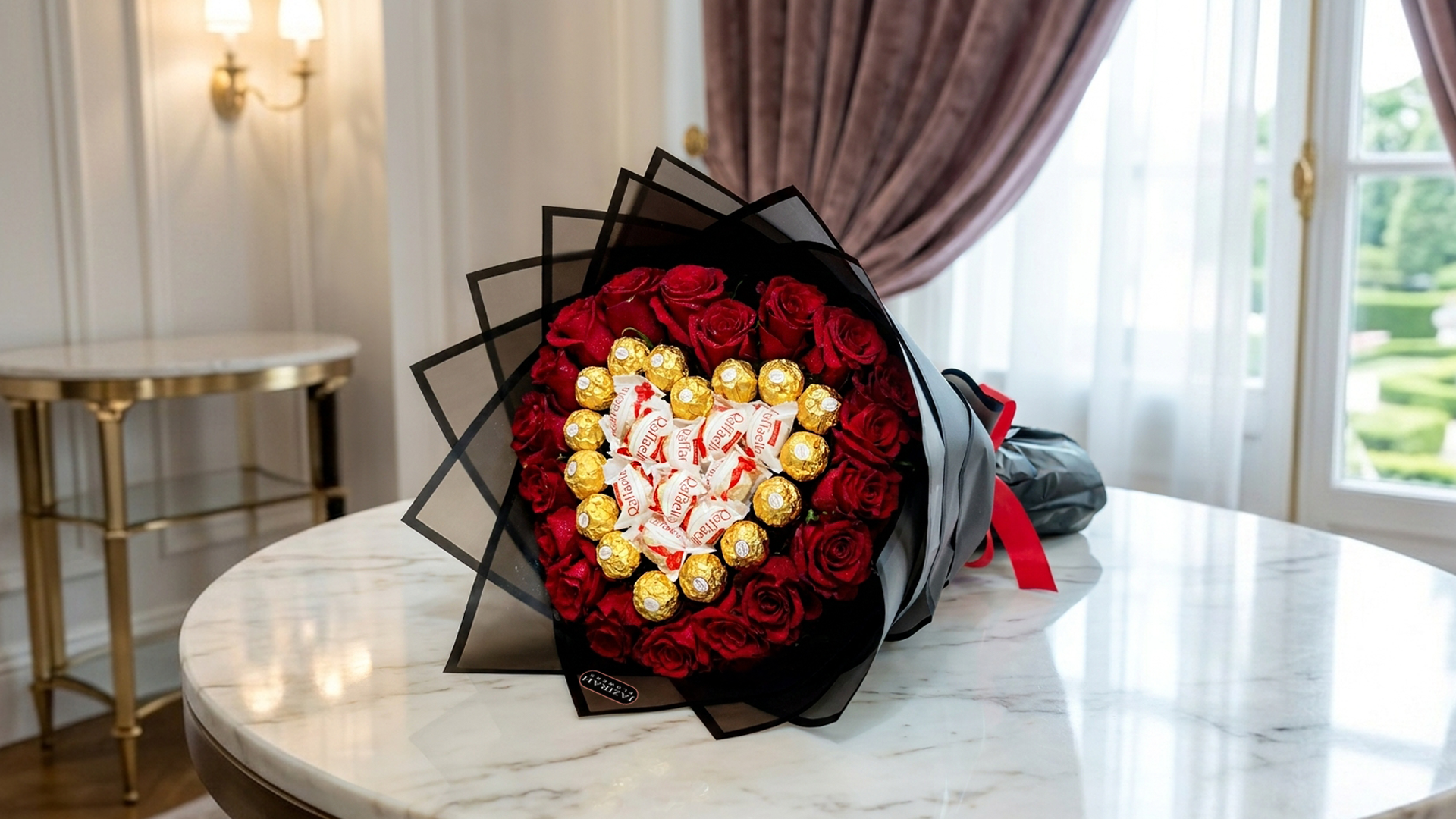 Luxury Red Roses & Chocolate Heart Bouquet