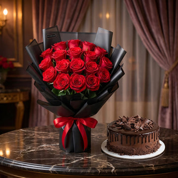 Premium Fresh Roses Bouquet with Chocolate Cake – Perfect for Any Occasion