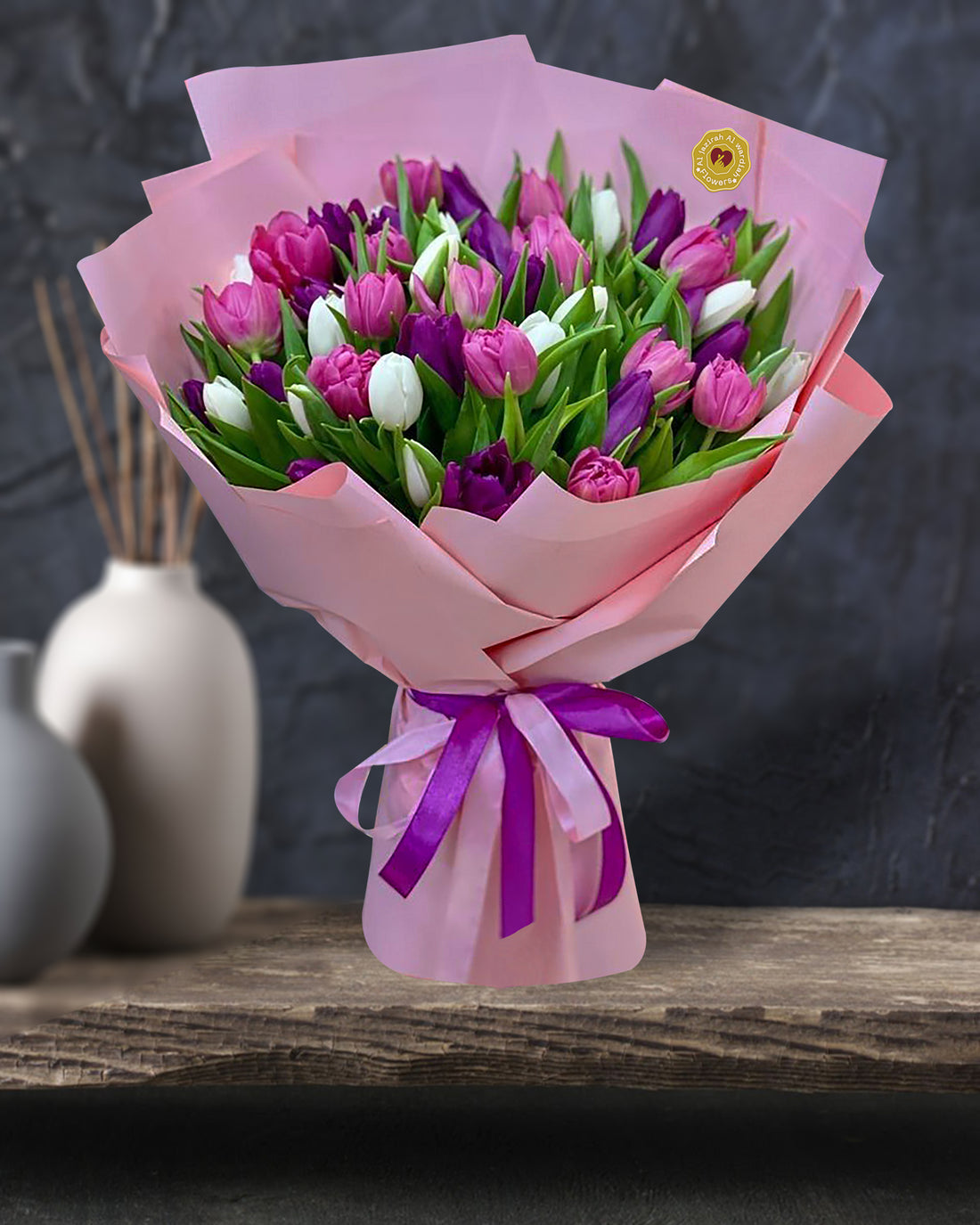 Mix tulips wrapping Bouquet - Jazirah Flowers
