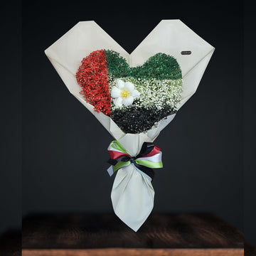 UAE National Day Heart-Shaped Gypsophila Bouquet – Red, Green, White & Black Flowers