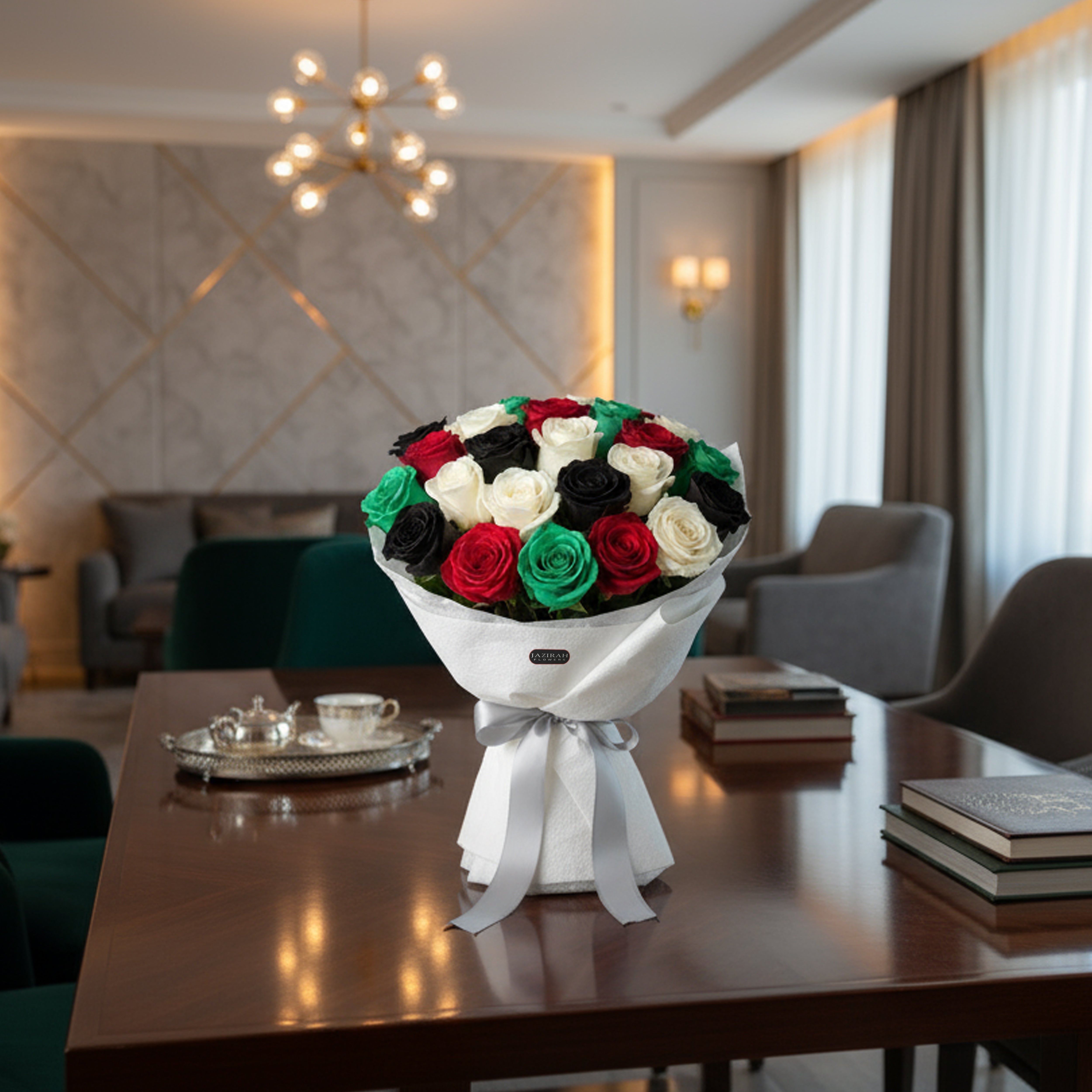UAE National Day Roses Bouquet | Patriotic Red, White, Black & Green Roses 🇦🇪