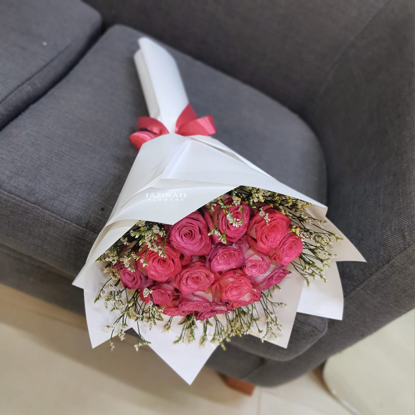 Elegant Pink Rose Bouquet with White Wrapping | Same-Day Flower Delivery UAE