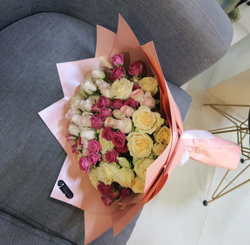 Spray Rose Bouquet – Light Pink, Dark Pink & Peach – Handmade Fresh Flower Gift for All Occasions