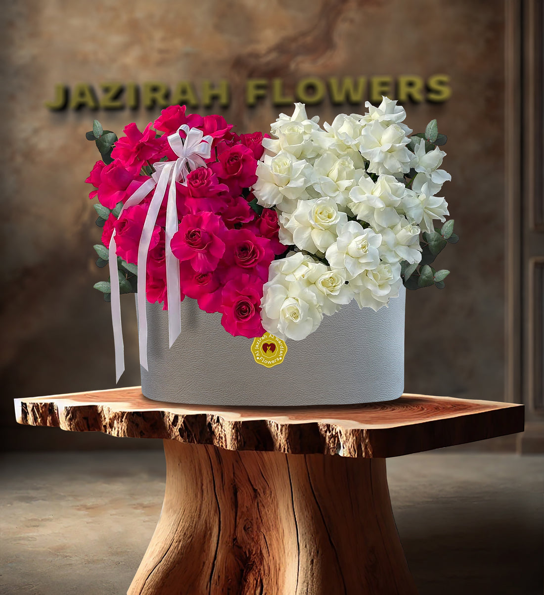 Beautiful open roses bouquet in box