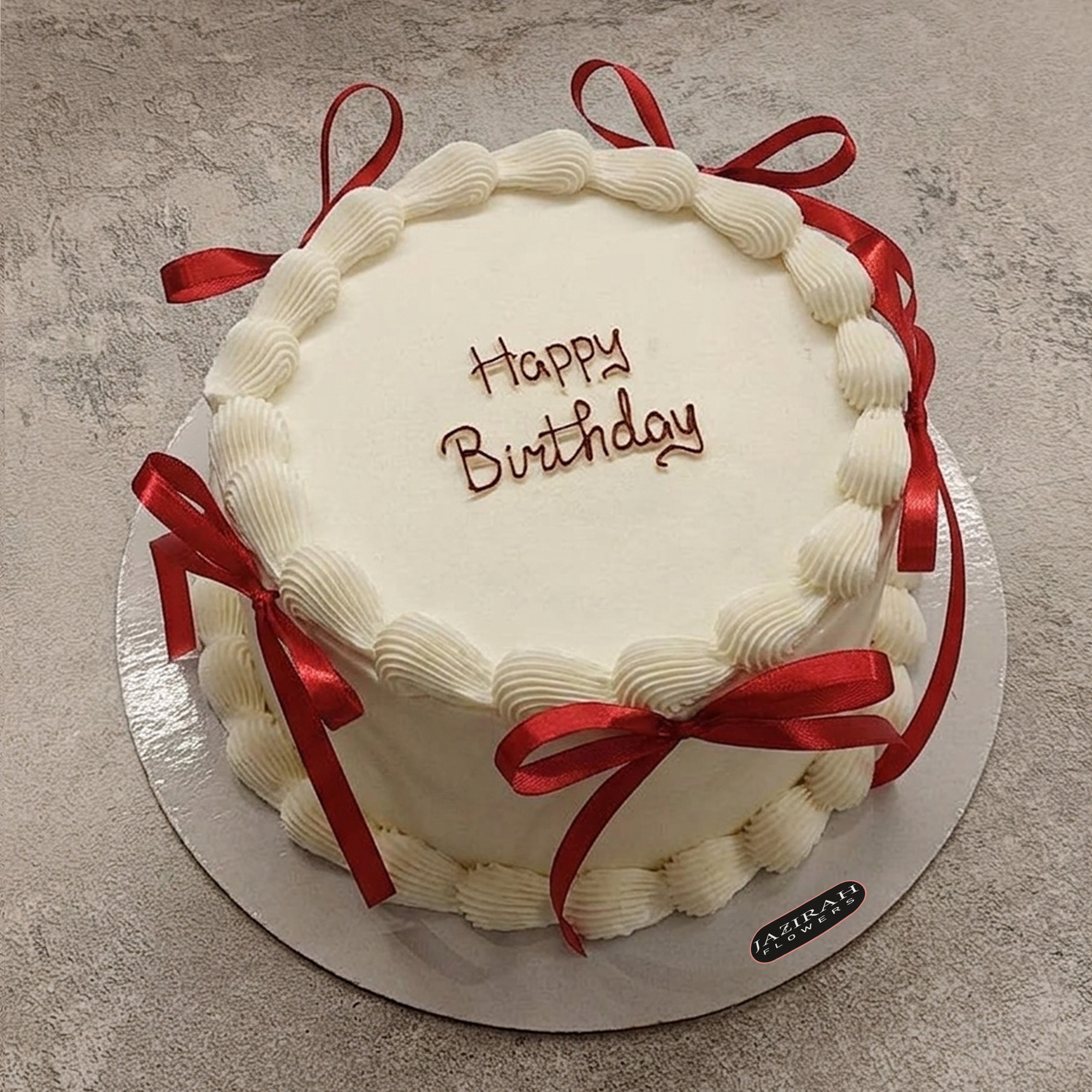 Classic Vanilla Birthday Cake with Red Satin Ribbons – Elegant Celebration Cake