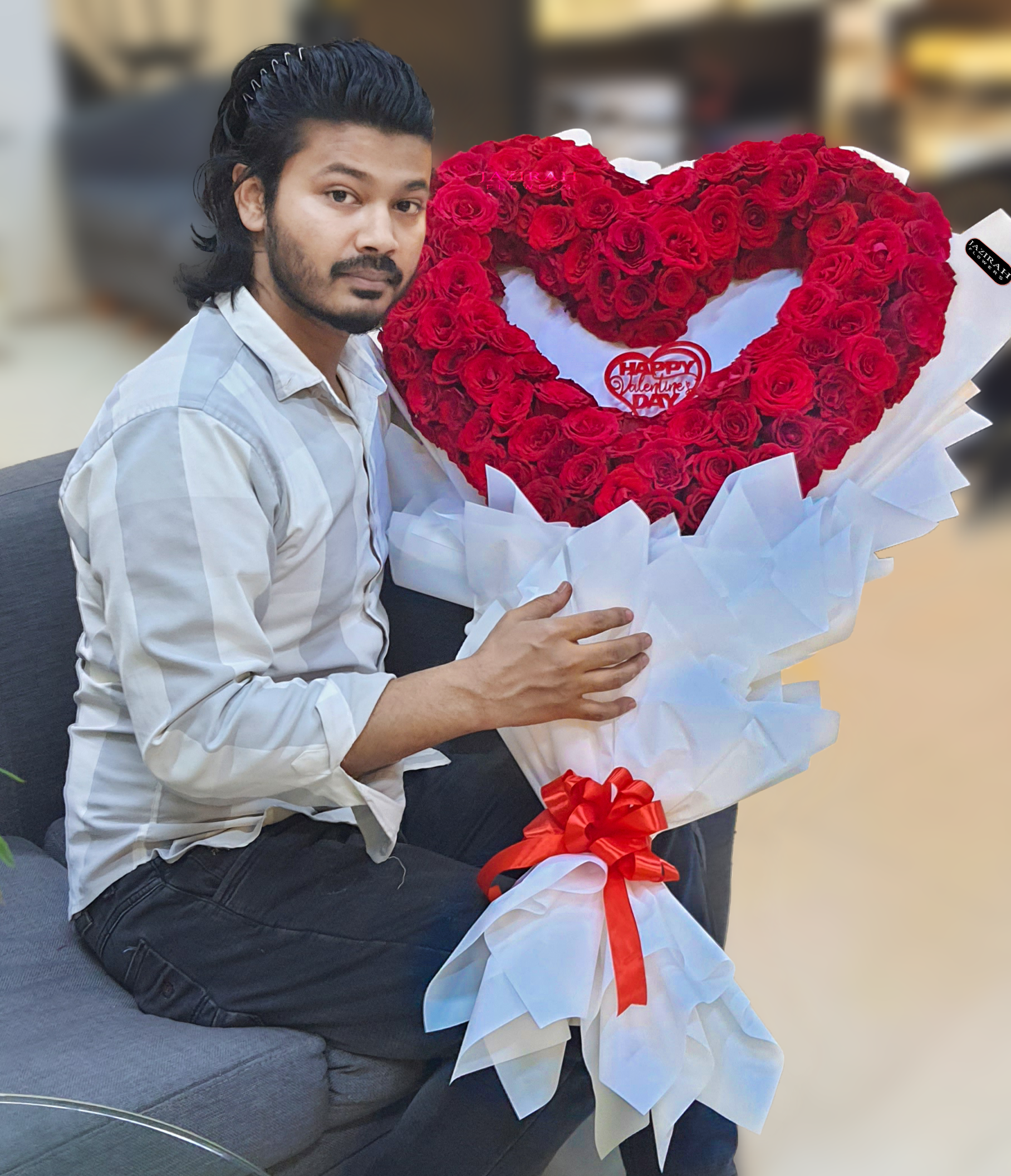 Heart Shape 100+ Fresh Red Roses Bouquet – Romantic Gift for Valentine’s Day | Jazirah Flowers UAE