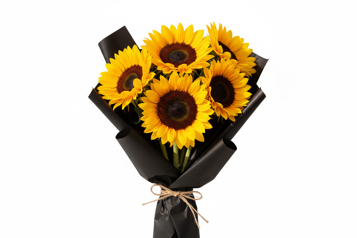 Fresh Sunflower Bouquet – Modern Black Wrap Design